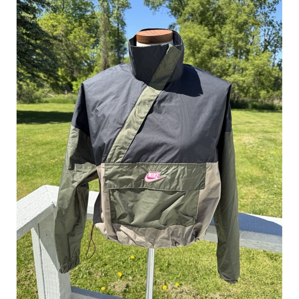 Nike Jacket Women S Olive Black Anorak Windbreaker Colorblock Pullover Half Zip